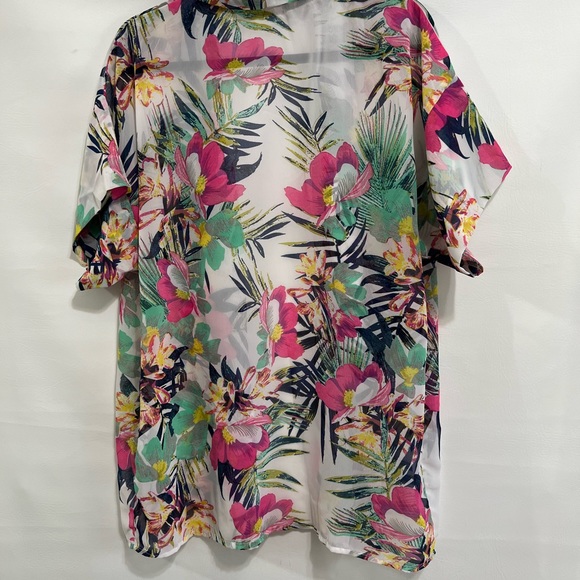 Kimono by Kaktus pink white NWOT, white floral print sz L.  Over up, Robe. - Picture 12 of 14